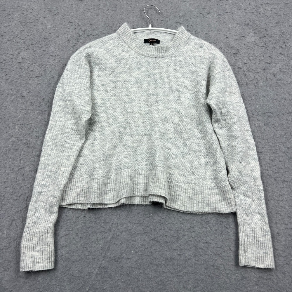 Quince Sweater Women's Large Gray Wool/Alpaca Cropped Knit Mock Neck Cozy Top